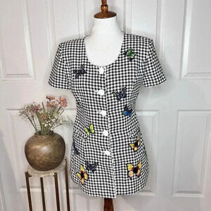 Hidesan Womens Vintage Gingham Butterfly Padded Blouse Sz 09 Med Grandma Artsy
